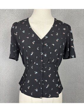 Levi's Women's Dolores Short-Sleeve Button Up Tie Back Blouse Black Size XS NWTs
